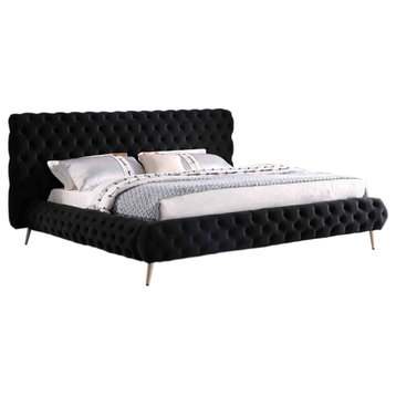 Demeter Tufted Velvet Platform Bed, Black, California King