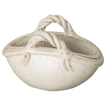 8.5" Two Handle Basket, White Glaze