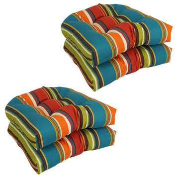 19" U-Shaped Patterned Tufted Dining Chair Cushions, Set of 4, Westport Teal