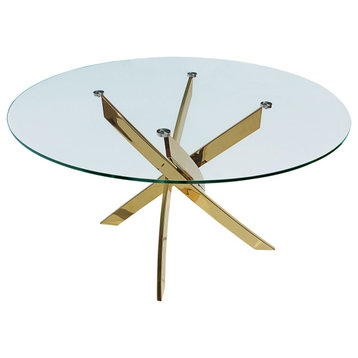 54.4" Round Clear Glass Top Table, Gold