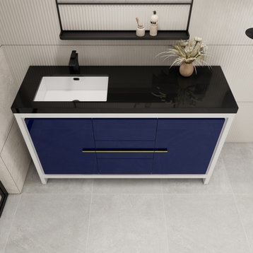 Dory 60" Single Left Sink FreeStanding Vanity With Sink, High Gloss Night Blue