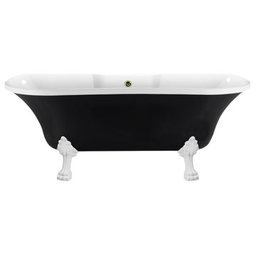 68" Streamline N103WH-BNK Clawfoot Tub and Tray With External Drain