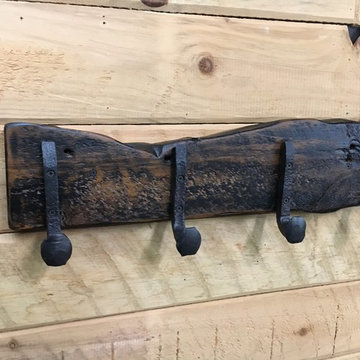 Reclaimed Wood Coat Racks with Railroad Spike Hooks