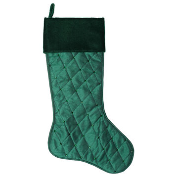 Vickerman 21" Green Quilt Stitch Jewel Stocking