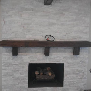 Staked Stone Fire Place. Real Barn Wood Custom Made Mantel. Northville, MI