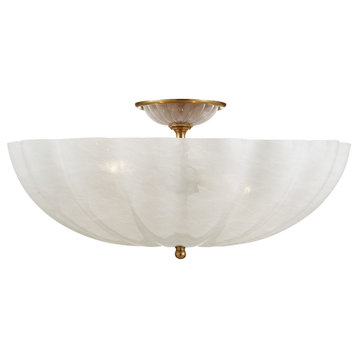 Rosehill Large Semi-Flush Mount in Hand-Rubbed Antique Brass with White Strie Gl