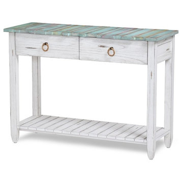 Picket Fence Console Table, Distressed Blue/White