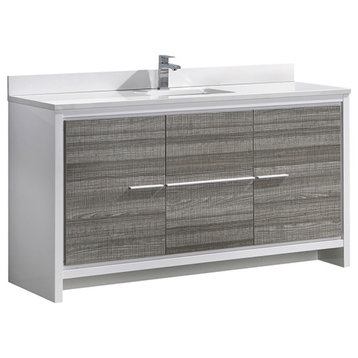 Allier Rio Single Sink Bathroom Vanity With Top and Sink, Ash Gray, 60"