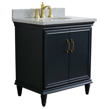 31" Single Vanity, Dark Gray Finish With Gray Granite And Oval Sink