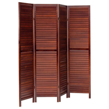 6' Tall Wooden Louvered Room, Walnut, 4 Panel