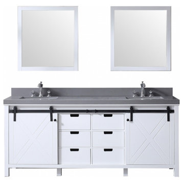 80 Inch White Double Sink Bathroom Vanity Barndoors, Sinks, Gray Quartz, Mirror