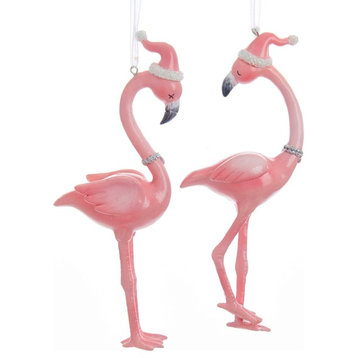 Kurt Adler Millennial Pink Flamingos in Santa Hats Holiday Ornaments Set of 2