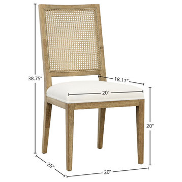 Norton Oak With Rattan Upholstered Dining Chair,, Set of 2, Natural Cane/White