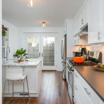 Center City, Philadelphia: Trendy White Kitchen Remodel with Rustic Accents