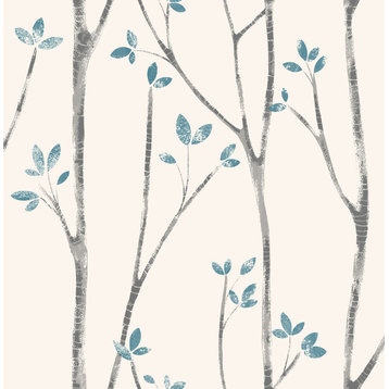 UW24777 Ingrid Scandi Tree Wallpaper in Blue Gray Hand Painted Design