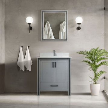 Lexora Ziva Bathroom Vanity, Dark Grey, 30" Single Sink, Cultured Marble Top, Vanity, Countertop, & Sink