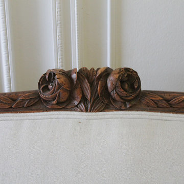 19th Century Carved Walnut Louis XV Style French Sofa Upholstered Belgian Linen