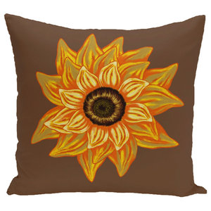 18 x 18 E by design PFN347YE2-18 el girasol Feliz Flower Print Pillow Yellow