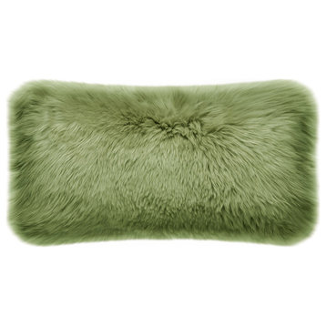 Eclectic Sheepskin Double-Sided Pillow, Leaf Green, 12"x22"