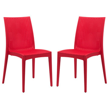 Leisuremod Weave Mace Indoor Outdoor Patio Chair, Set of 2, Red