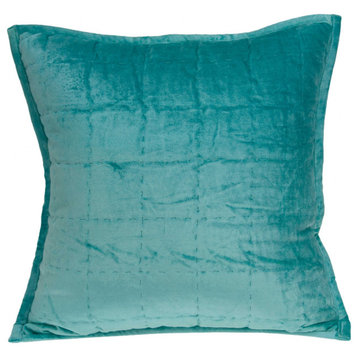 20" X 7" X 20" Transitional Aqua Solid Quilted Pillow Cover With Poly Insert