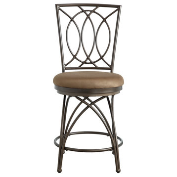 Linon Brasco 24" Big and Tall Steel Swivel Upholstered Counter Stool in Bronze