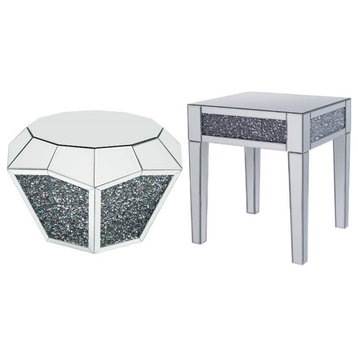 Home Square 2-Piece Set with Mirrored Coffee Table and End Table