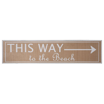 Wood Wall Art with "This Way to the Beach" Writing Design Natural Brown Finish