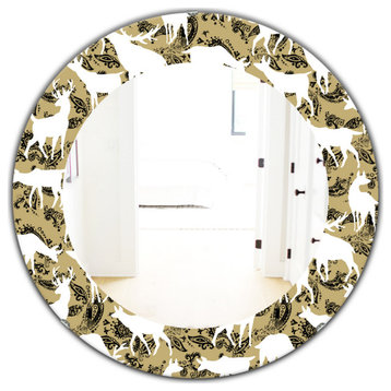 Designart Wild Animals Pattern Farmhouse Frameless Oval Or Round Wall Mirror, 32