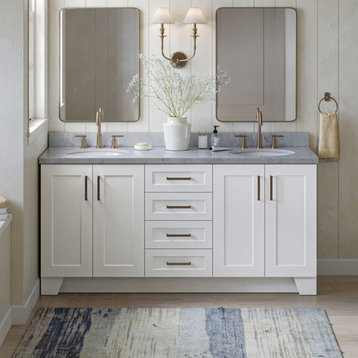 Ariel Taylor 73" Oval Sinks Bath Vanity, White, 1.5" Carrara Marble