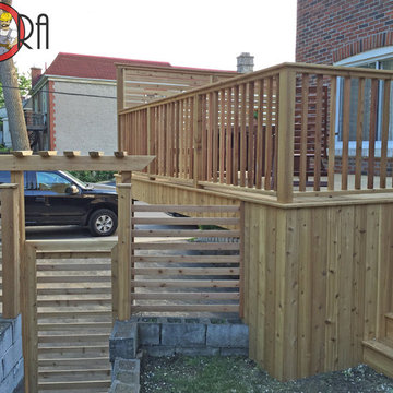 Cedar Deck and Fence Wood Privacy Wall and Wood Spindle Railings