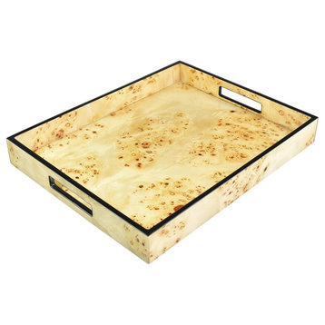 Lacquer Small Rectangle Tray, Mappa Burl with Black