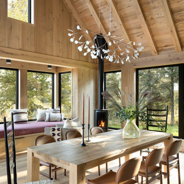 White Oak Paneling and Timbers in Modern Rustic Great Room