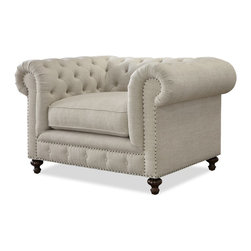 Berkeley Belgian Linen Upholstered Chesterfield Armchair - Armchairs And Accent Chairs