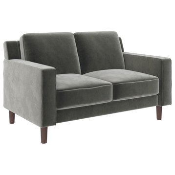 Loveseat, Tapered Legs & Comfortable Seat With Padded Arms, Gray Velvet