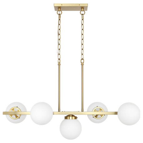 5-Light Kitchen Island Linear Pendant Chandelier, Gold