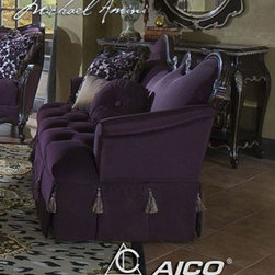 AICO Furniture - Lavelle Wood Trim Settee (Dark Truffle) - 54864-DKPLM-59 - Fabric
