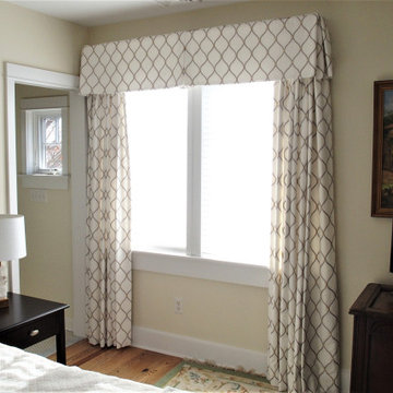 New draperies and box pleat valances in a guest bedroom