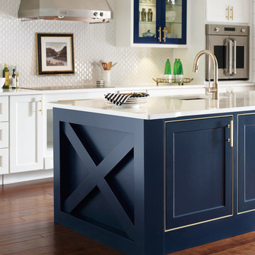 Omega Cabinetry: White Kitchen with Custom Blue Island