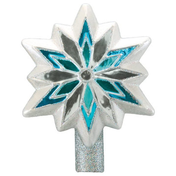 Old World Christmas Glass Blown Snowflake Tree Topper Blue, 7"