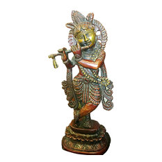 Indian Statue Fluting Krishna Brass Sculpture God of Love Divine Joy Idol Figuri