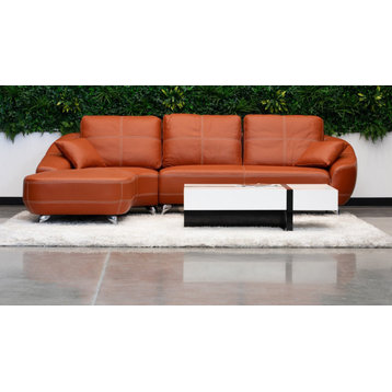 Modern Orange Leather Lucy Sectional, Left Chaise