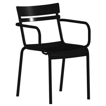 Nash Commercial Grade Steel Indoor-Outdoor Stackable Chair with 2 Slats and Arms, Black