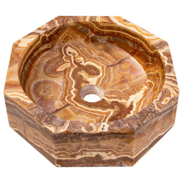 Brown Onyx Translucent Octagon Natural Stone Vessel Sink Polished  (D)16" (H)5"