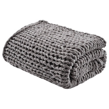 Madison Park Chunky Double Knit Handmade Throw Blanket, Blush, Dark Grey