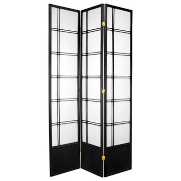 7' Tall Double Cross Shoji Screen, Black, 3 Panels