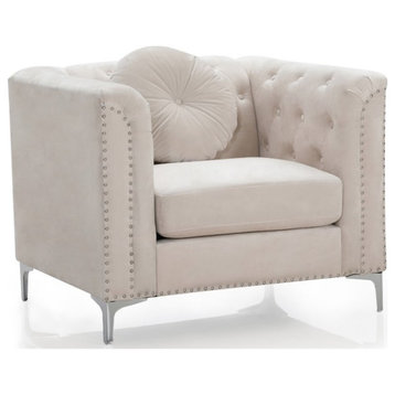 Glory Furniture Pompano Velvet Chair in Ivory