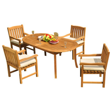 5-Piece Outdoor Teak Dining Set: 94" Extension Oval Table, 4 Devon Arm Chairs