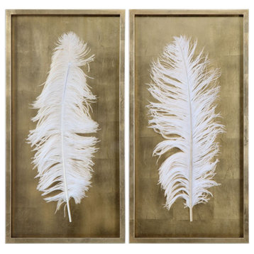 Uttermost White Feathers 17 x 34" Gold Shadow Box Set 2