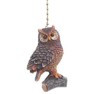 Brown Woodland Owl Decorative Ceiling Fan Light Pull 3 Dimensional